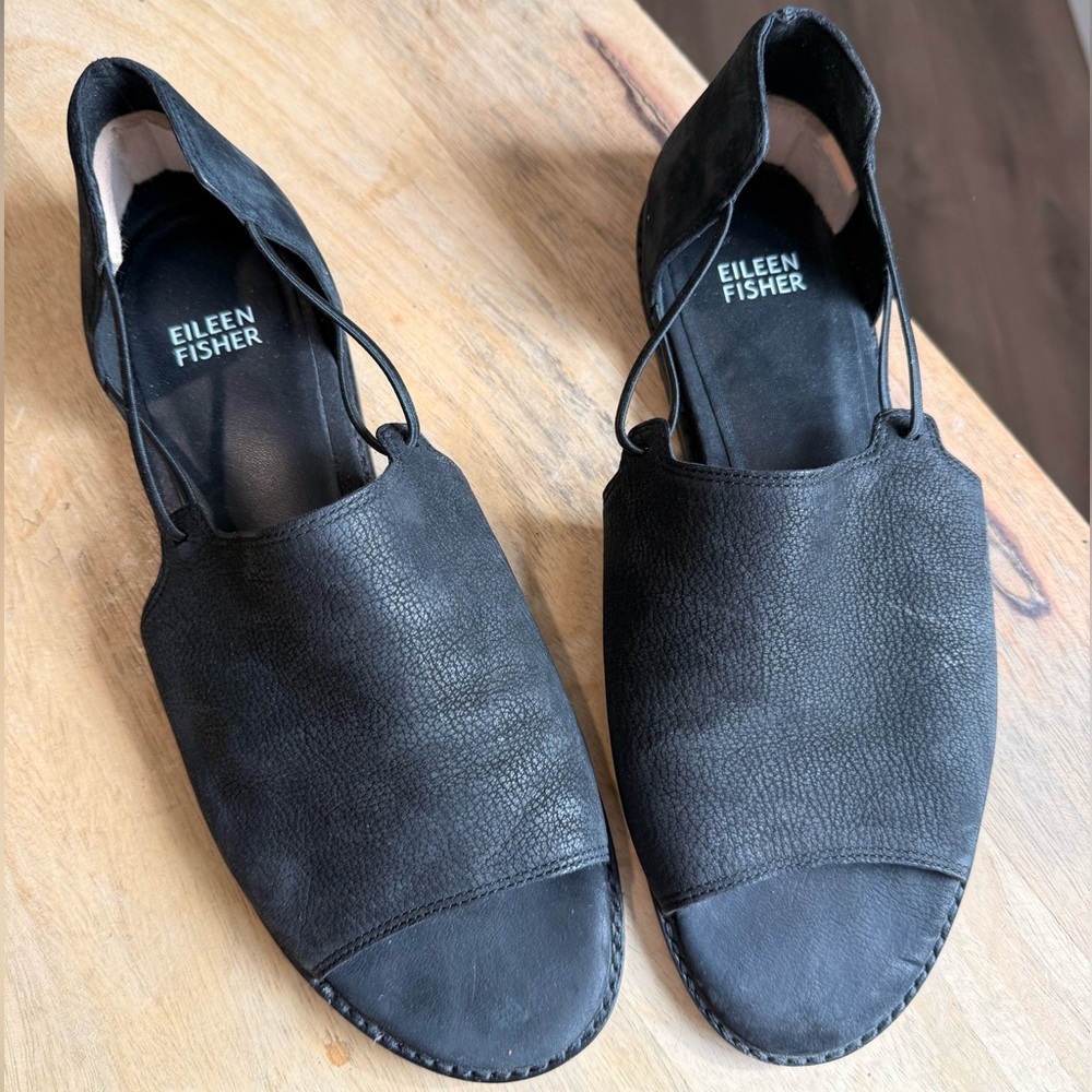 Eileen Fisher black suede leather avarcas sandals slides women’s shoes 9 - Picture 9 of 10